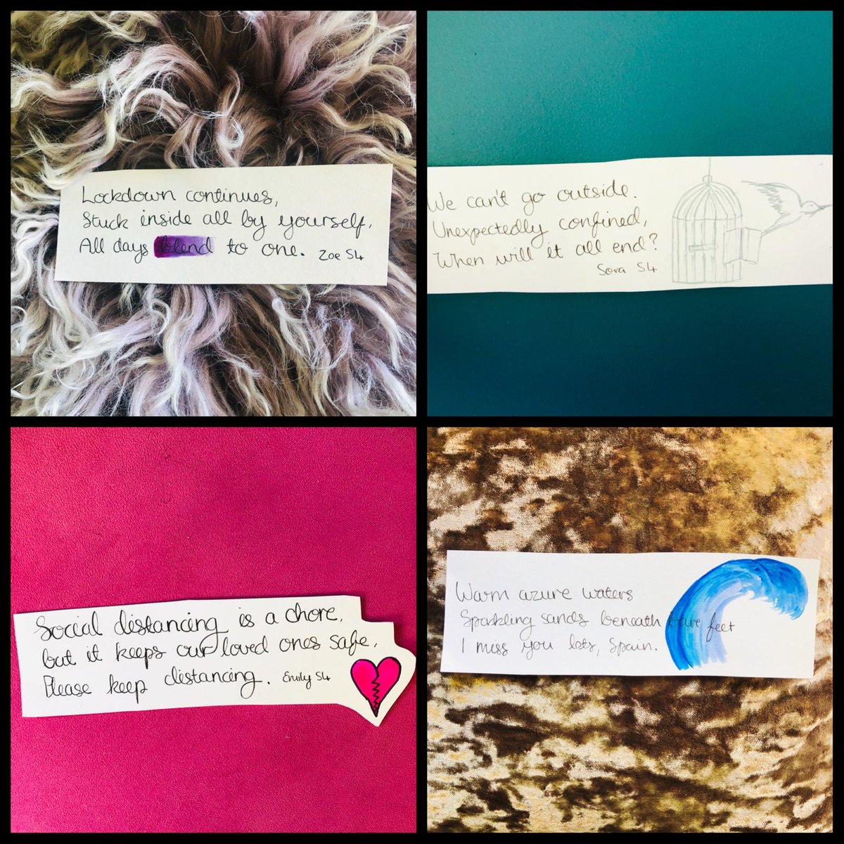 CastleheadEngl1's tweet photo. These Haiku poems are amazing! Enjoy the snapshots... breathe them in. Well done to all the Castlehead poets 😊 #creativecastlehead #lockdownhaiku https://t.co/P8Z1F9HT8S