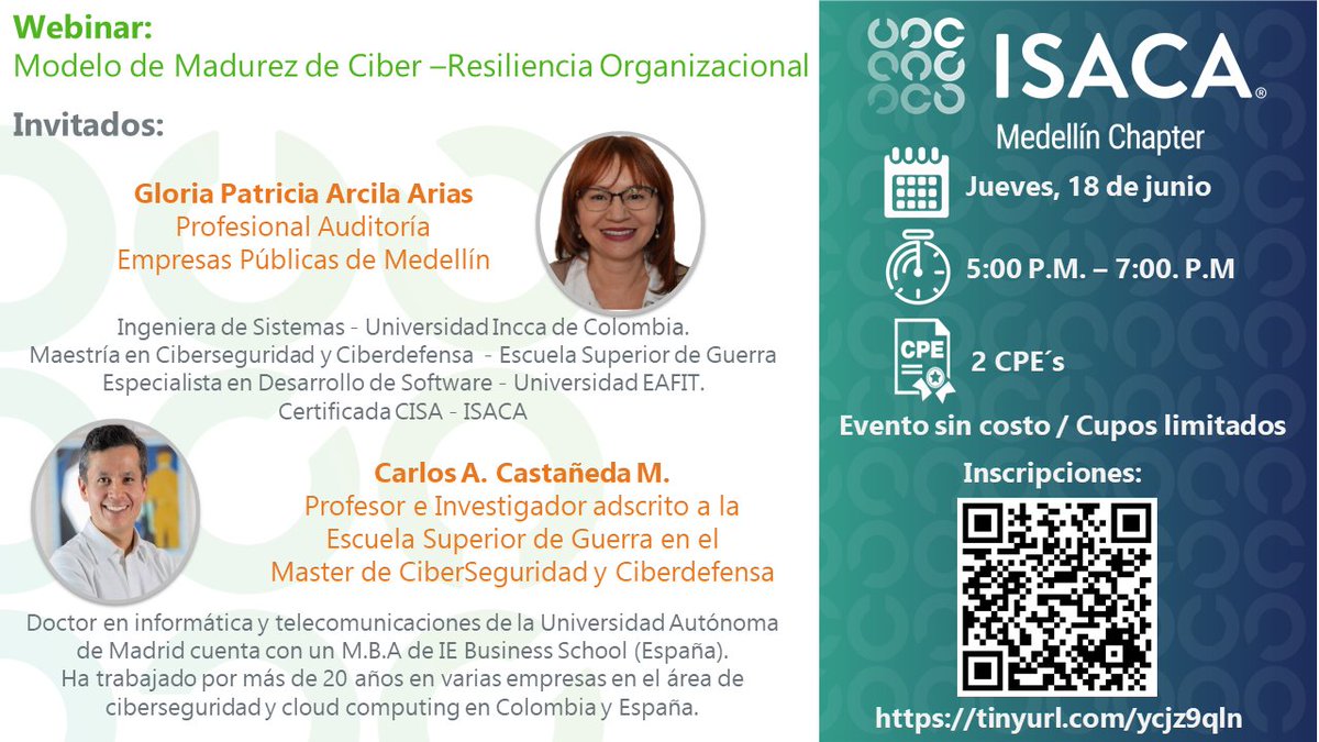 IsacaMedellin's tweet photo. Los invitamos a participar del Webinar: Modelo de Madurez de Ciber –Resiliencia Organizacional

Inscripciones: https://t.co/31vB2CMIgw https://t.co/013CogfXmu