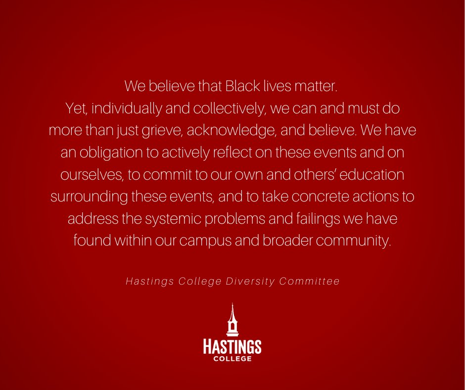 HastingsCollege's tweet photo. “We believe that Black lives matter. Yet, individually and collectively, we can and must do more than just grieve, acknowledge, and believe..."

🔗Read the full statement released today by the #HastingsCollege Diversity Committee: https://t.co/2RwHGkssYu