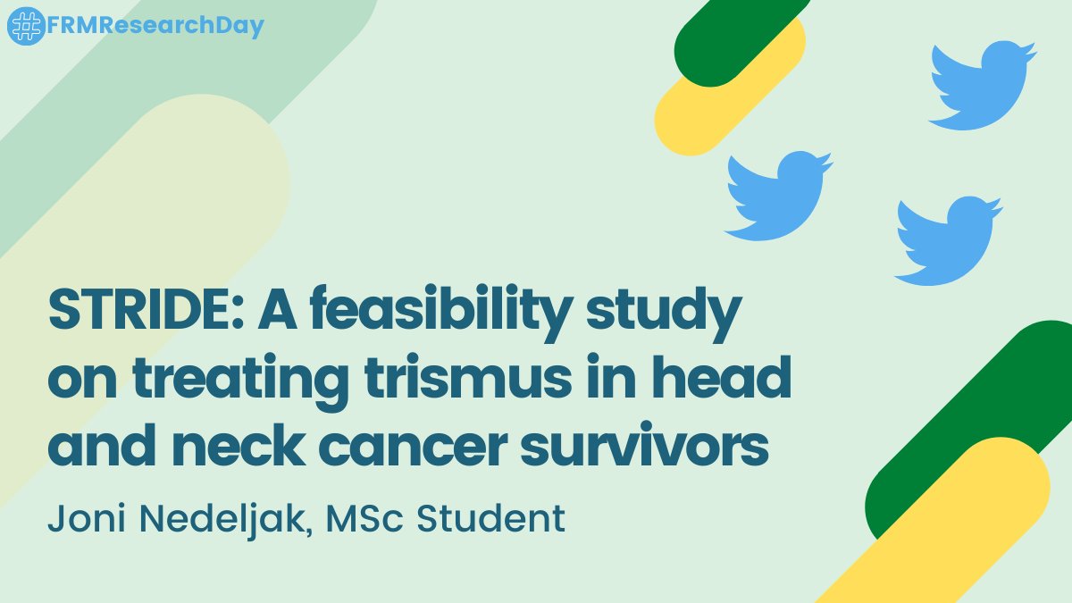 FRMResearchDay's tweet photo. 📢#FRMResearchDay Presentation 15📢
Joni Nedeljak (@JoniNedeljak)
"STRIDE: A feasibility study on treating trismus in head and neck cancer survivors" https://t.co/2xovHWFgE2
