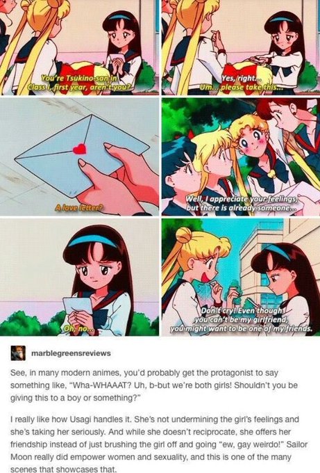You want an anime that fights oppression, combats misogyny, brings up LGBTQ themes, and promotes justice... watch Sailor Moon (the sub pls) 