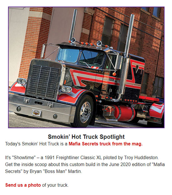 Land_Line_Mag's tweet photo. Four fabulous rides roll into the #SmokinHotTruck spotlight today.
What are YOU driving?
Give us some details and a photo for the opportunity to be featured.
#Trucking #BigRigs #ChromeStacks #Kenworth #Freightliner #Peterbilt
@OOIDA @4StateTrucks @ChromeShopMafia https://t.co/HOk85JShM9