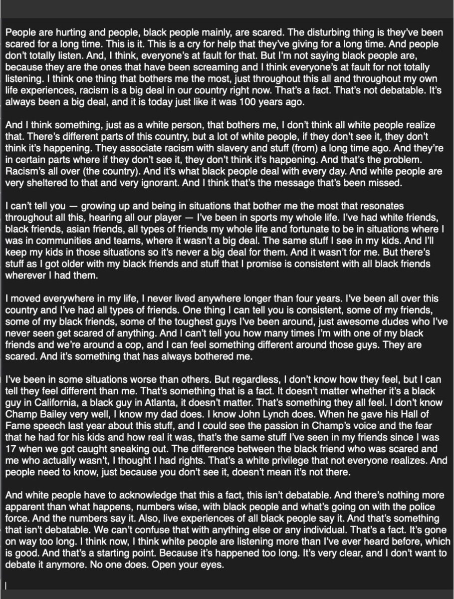 49ers’ HC Kyle Shanahan spike with reporters today, sharing his thoughts on racism and police brutality. Here is a partial transcript, via @ChrisBiderman.