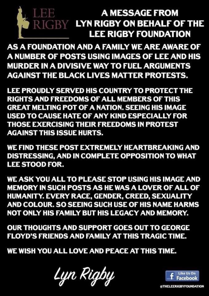 Please read and share this important message from Lyn Rigby, on behalf of the Lee Rigby Foundation 🙏