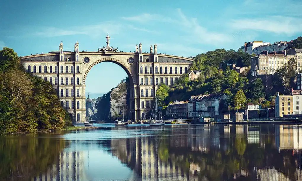 Mr_GerardCooke's tweet photo. @WeirdBristol Love this image created by @neomammalian (I think), which imagines how it would have looked in real life.

It's featured in this Guardian article on the Bristol that might have been: https://t.co/1YVWsWesnr. I need to check out @EugeneByrne's book on the same subject. https://t.co/Mbjcs61sdN