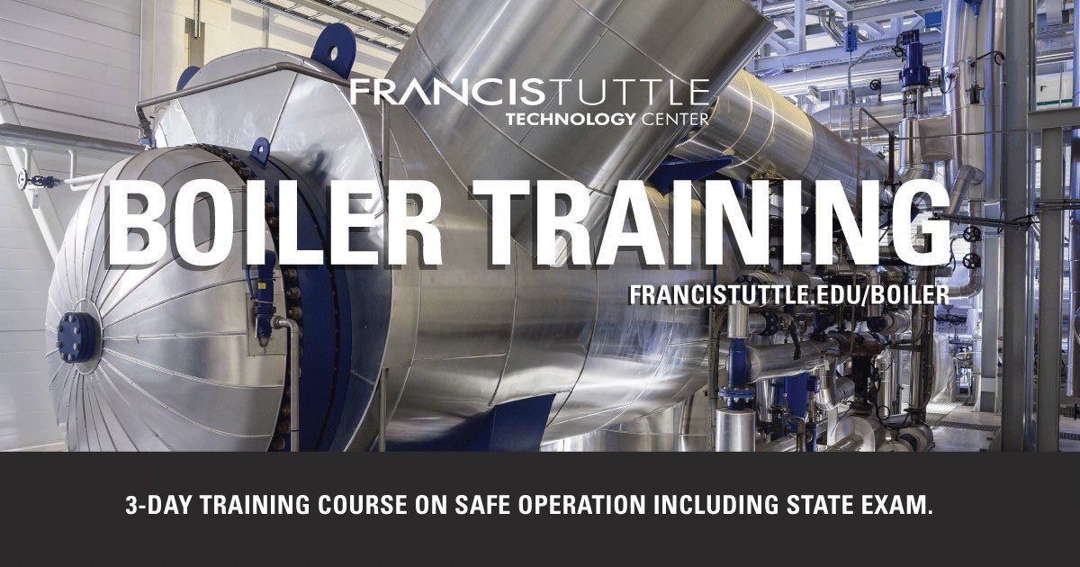 FrancisTuttle's tweet photo. Time is running out to enroll! Ensure you are ready for breakdowns, repairs and proper care with #BoilerOperator Training! This 3-day class covers #safe operation and best practices for #boilers and related #equipment. Learn more at https://t.co/tA6p8CcLaS! https://t.co/cveQ1lQkki