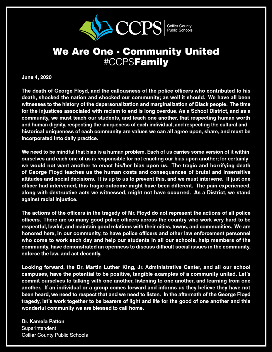 We Are One - Community United #CCPSFamily
