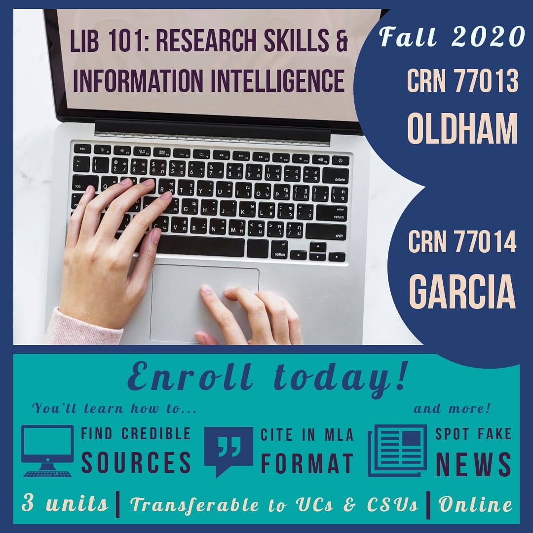 RioHondoLibrary's tweet photo. If you're still looking for an online class to take or recommend to others,  consider LIB 101. Spots are still available in both sections! Enroll today!

#lib101spring2020 #researchskillsandinformationintelligence #lib101 #librarycourse https://t.co/kEIdp3nGFZ