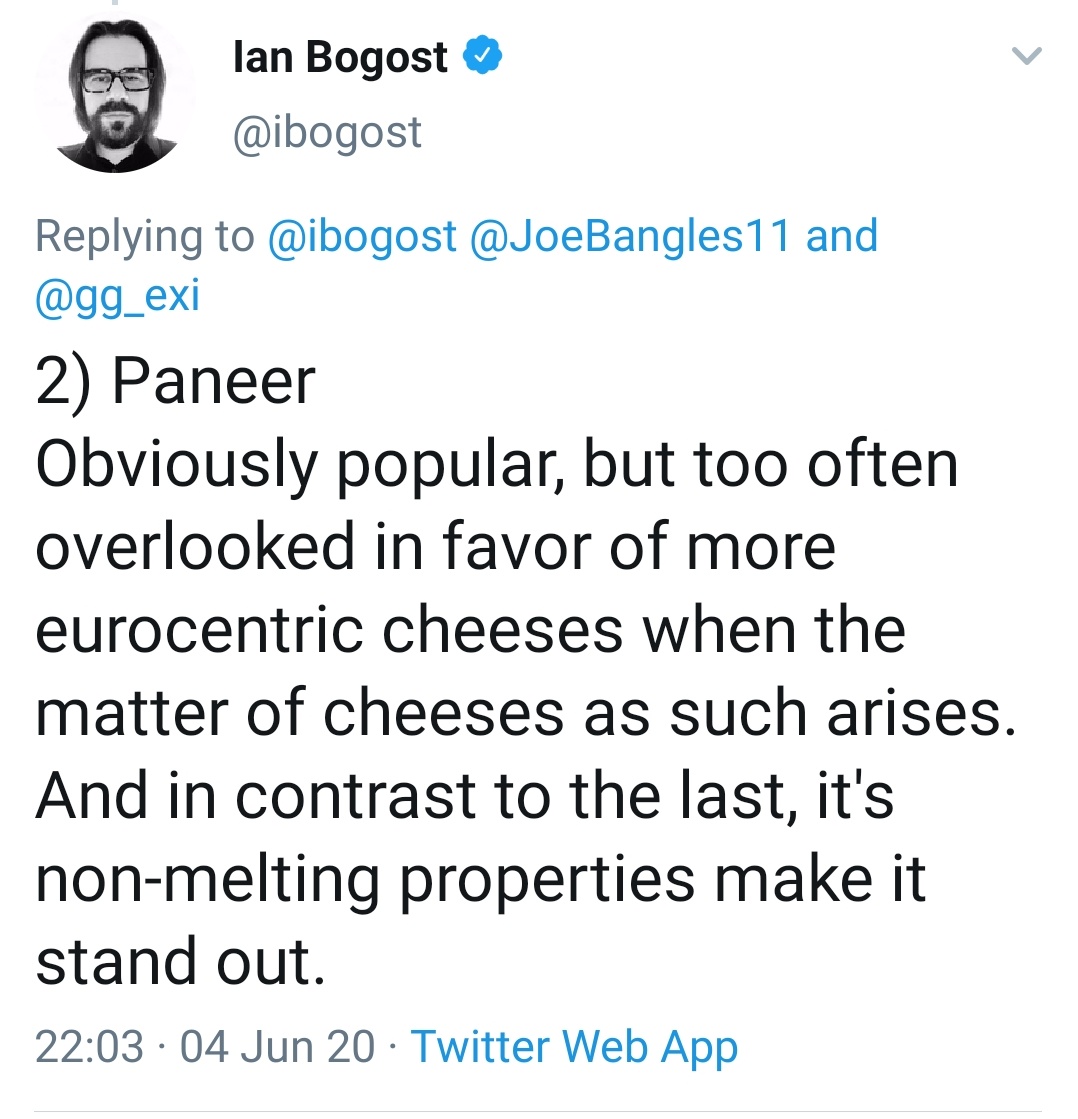 Thank you to the amazing  @ibogost for your detailed analysis of your top underdog cheeses.Well thought out and articulately put,  #NationalCheeseDay is a better place for having you around sir. 