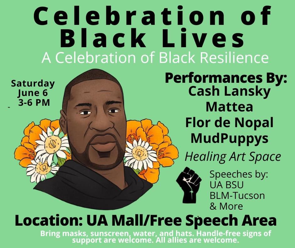 TucsonBlm's tweet photo. In 2 days this community will come together (masked/socially distanced) for a Celebration of Black Lives. The students are working hard to put something together that is thoughtful &amp; intentional. Honoring our dead while also shining a light on the resilience of black people. https://t.co/63fI3EdFGv