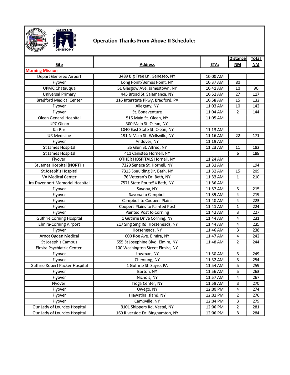 WarplaneMuseum's tweet photo. The list of approximate location flyover times for Operation Thanks From Above, Southern Tier are HERE! This is the direct link on our website: https://t.co/FQRm3x7DMF

#ThanksFromAbove 
#ROCTheSky https://t.co/EwCFaXLBOt