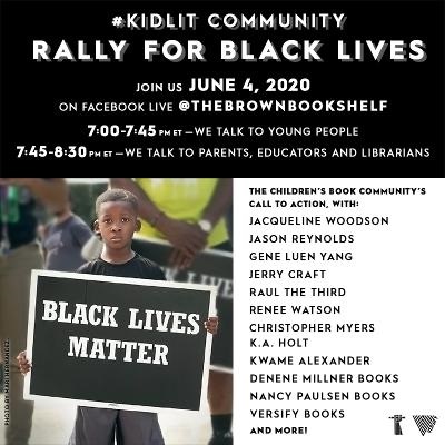 We implore all of our families to tune in to the #KidLit community’s Rally for Black Lives. Taking place on @TheBrownBookShelf, this is an opportunity to discuss #BlackLivesMatter in the children’s book community. Start the conversation tonight!