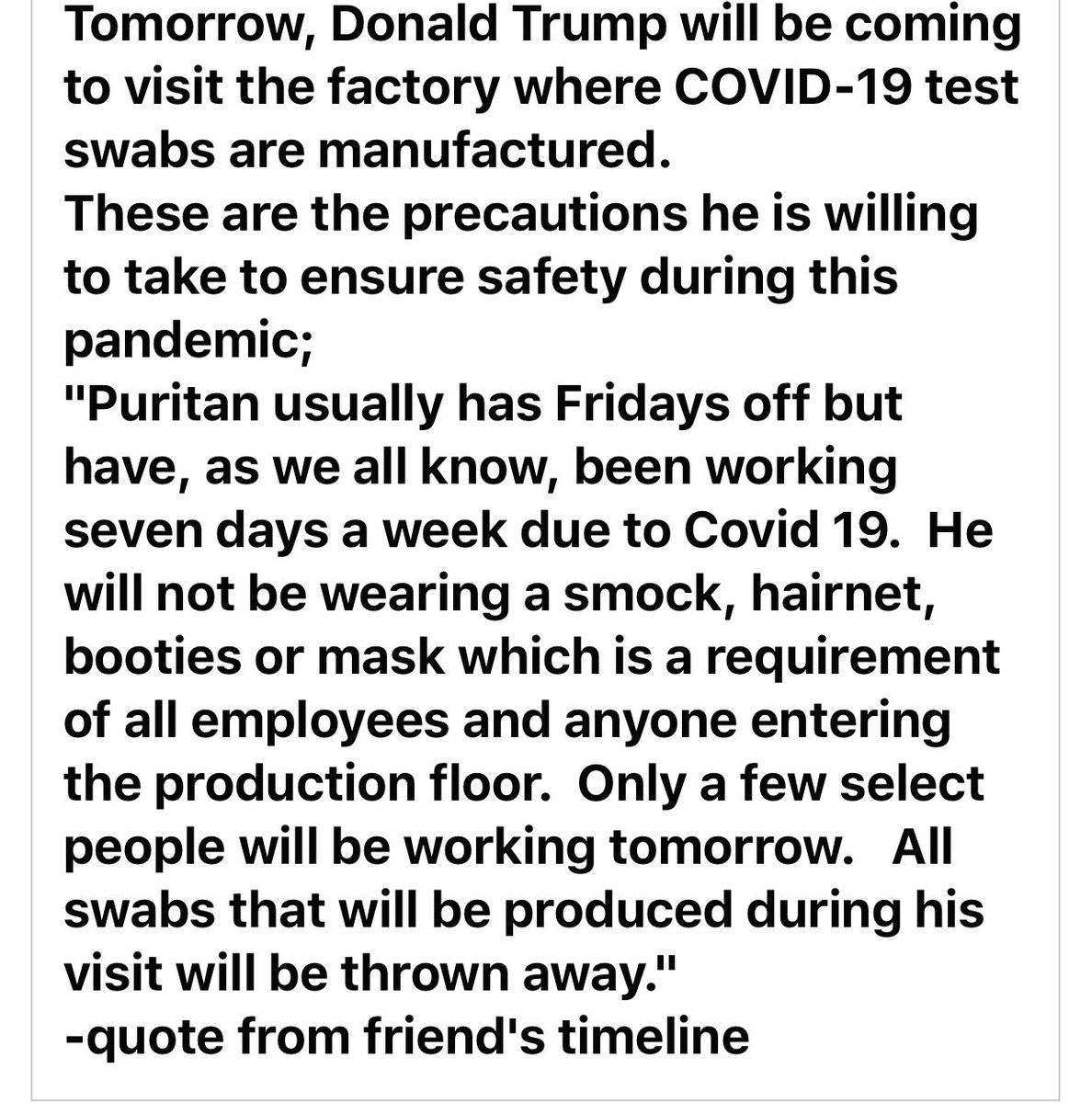 Tomorrow tRump visits Guilford Maine ... a post from an employee of the plant!
