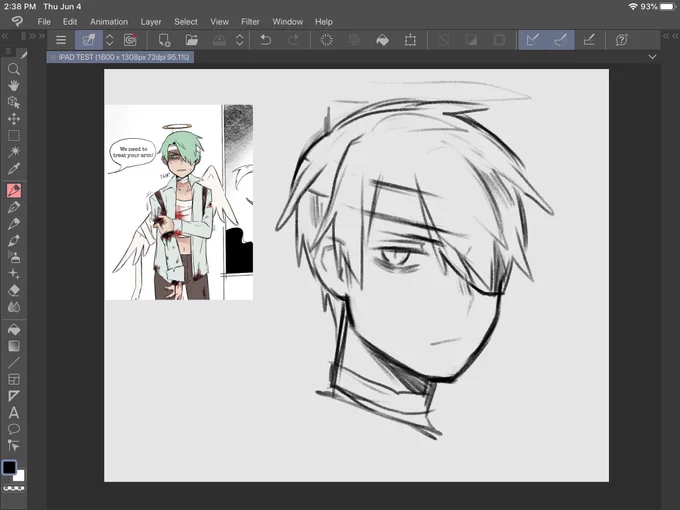 me, testing out csp on ipad: ok let's start with a headshot... which OC do i have that i can draw just the head of, 