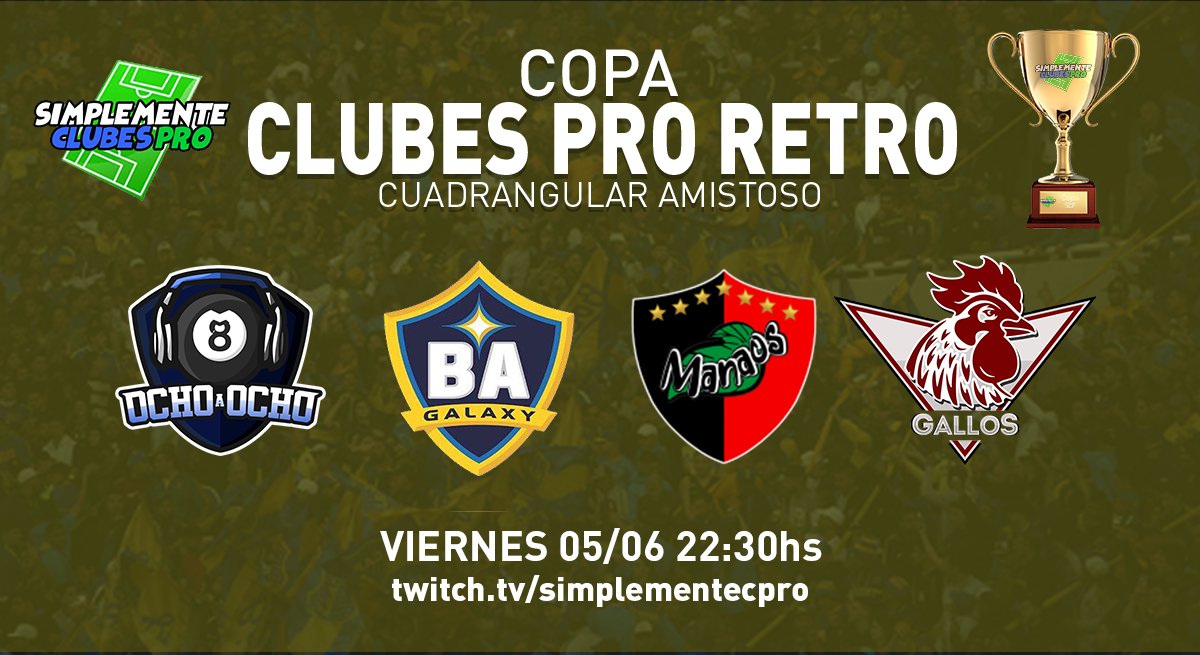#CopaSCPRetro

Por primera vez, juntamos equipos históricos de la comunidad y volverán a enfrentarse por una noche.

⭐️ <a href="/SomosBAGalaxy/">BA GALAXY  🇺🇦</a> 
⭐️ <a href="/Manaos_FC/">Manaos FC</a> 
⭐️ @ochoaochoiesa 
⭐️ <a href="/LosGallosARG/">Los Gallos</a> 

Quien se llevará la Primera Edición del Cuadrangular Club Pro Retro?