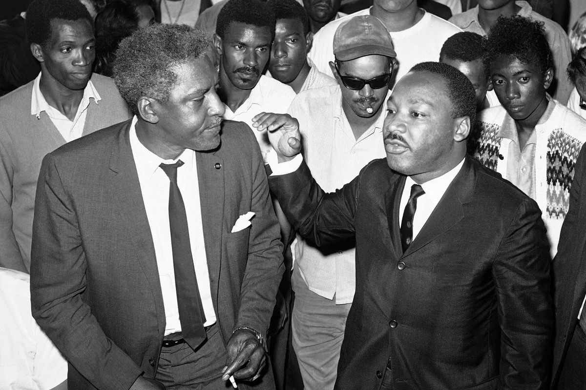 He traveled to India and Africa, joining protests against British colonial rule. Rustin took his belief of nonviolent resistance into the 1950s, when he became an advisor to Martin Luther King Jr. Together they organized the Montgomery Bus Boycott and the March On Washington.