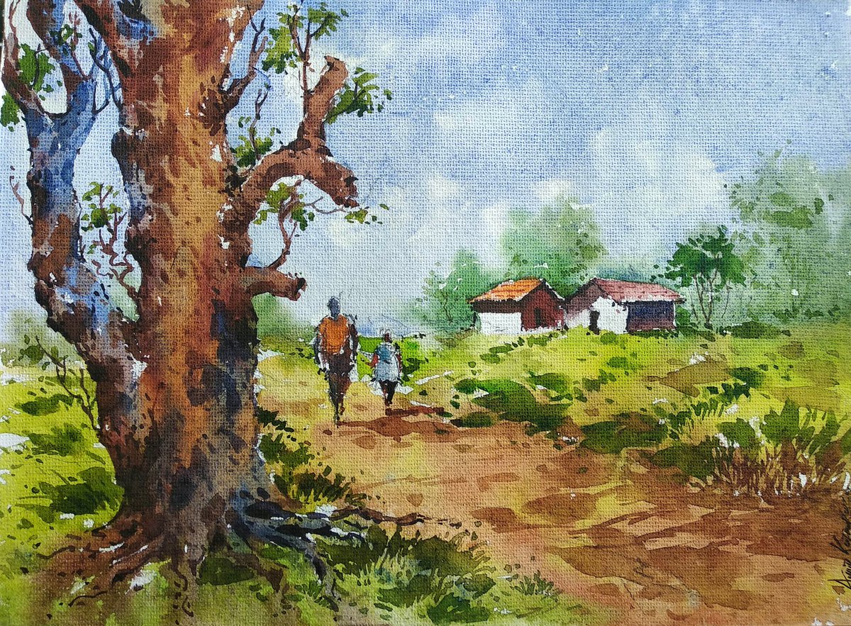 Watercolor on Indian handmade paper....
#watercolor #watercolorpainting #village #dailylife