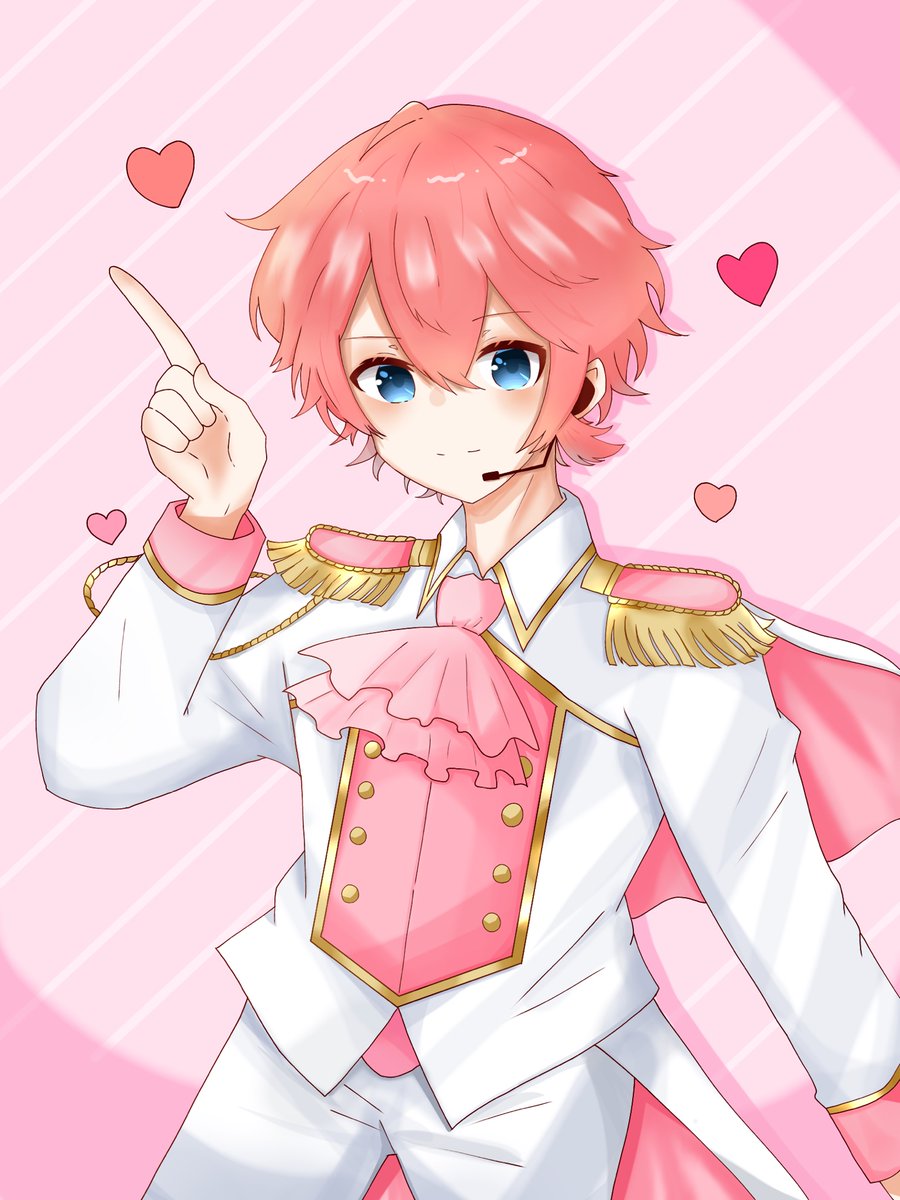 1boy male focus blue eyes pink hair solo heart smile  illustration images