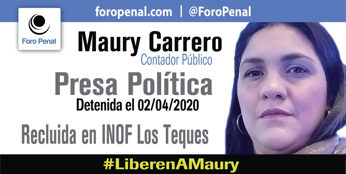 ForoPenal's tweet photo. Maury Carrero: Contador público, privada de libertad por motivos políticos desde el 02/04/2020. 
Maury es una de las 35 presas políticas en Venezuela 
#LIBERENLAS
#LiberenAMaury https://t.co/SfazJbzuWa