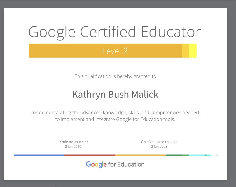 MrsMalick_AFMS's tweet image. I enjoyed the level 1 exam so much I decided to level up, and I passed!! #level2 #googleeducator