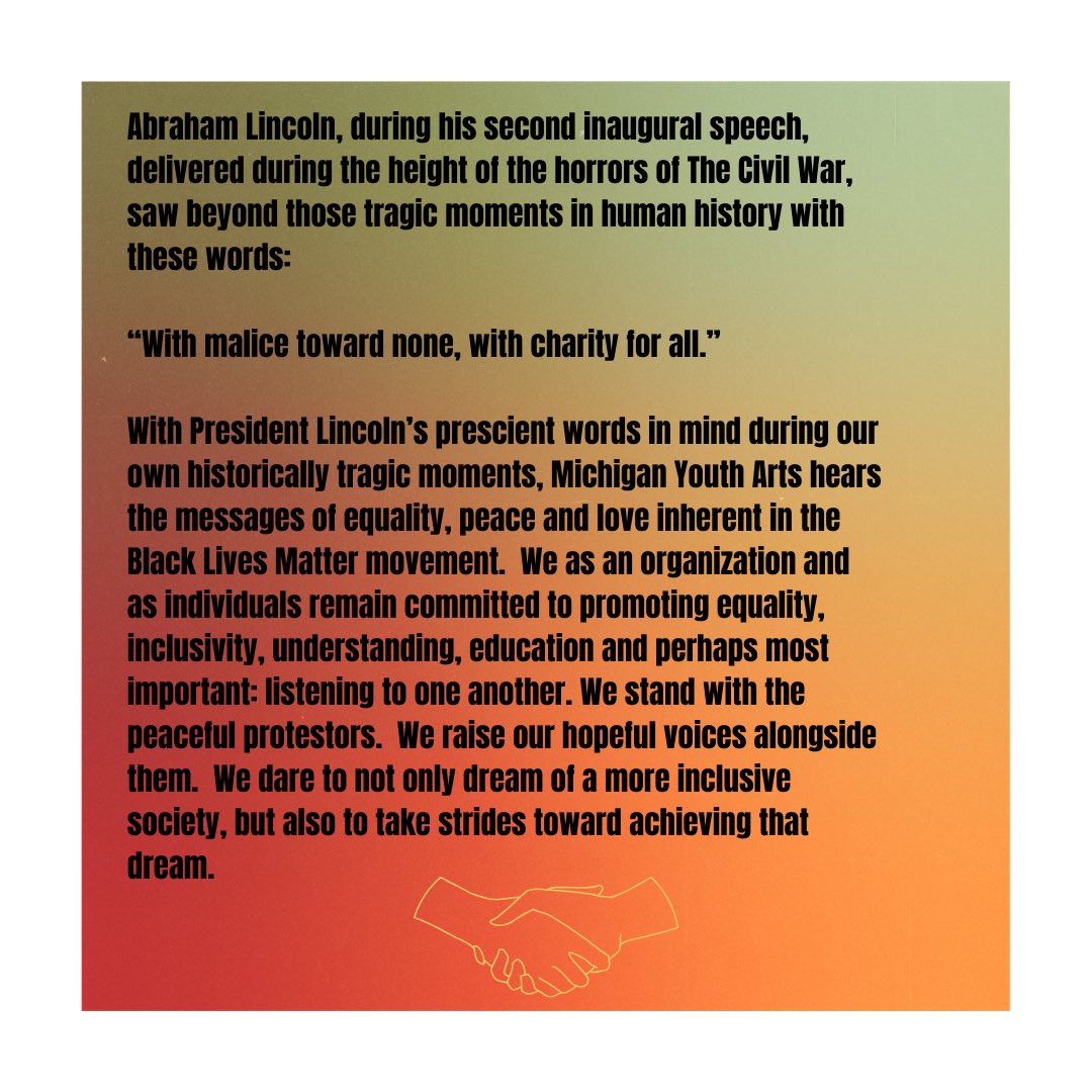 Michigan Youth Arts stands with the Black Lives Matter movement. #blm #blacklivesmatter