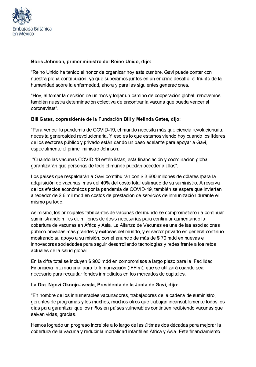 UKinMexico's tweet photo. #COMUNICADO 📰
* Líderes del mundo logran acuerdos históricos para proveer acceso igualitario a vacunas.
* México, presente en la Cumbre Mundial de Vacunación organizada por el Reino Unido, que se llevó a cabo este cuatro de junio.
#GSV2020 #VaccinesWork https://t.co/ik2qGrGc7b
