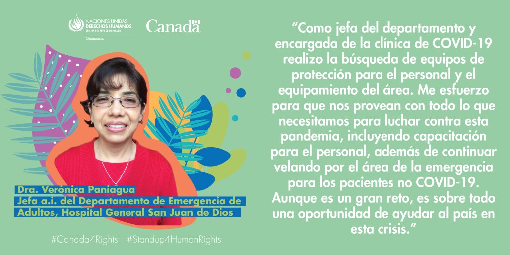Oacnudh_GT's tweet photo. 👩‍⚕️La doctora Verónica Paniagua trabaja en el Departamento de Emergencia de Adultos del Hosp. General San Juan de Dios.

Quienes trabajan en la primera línea de respuesta a la #COVID19 deben contar con los equipos de protección y suministros necesarios.

#UnidosContraElCoronavirus https://t.co/HB92br7zfR