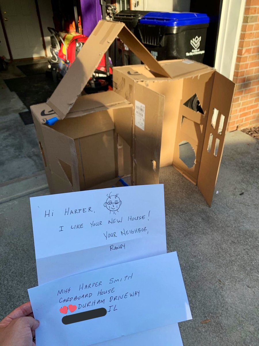 anitasmith11's tweet photo. We put our daughter’s cardboard house outside to finally recycle, and our neighbor sent her this great letter! @somegoodnews https://t.co/Krgo1c7Uk7