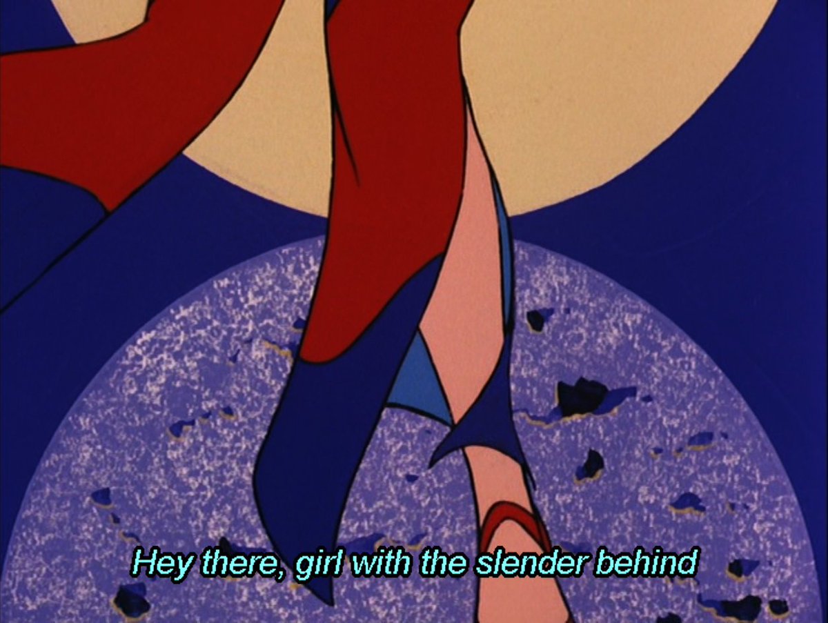 Cutie Honey's first fight against the bad guys begins with her ambushing some goons so she can sing her own theme song about how hot she is at them.