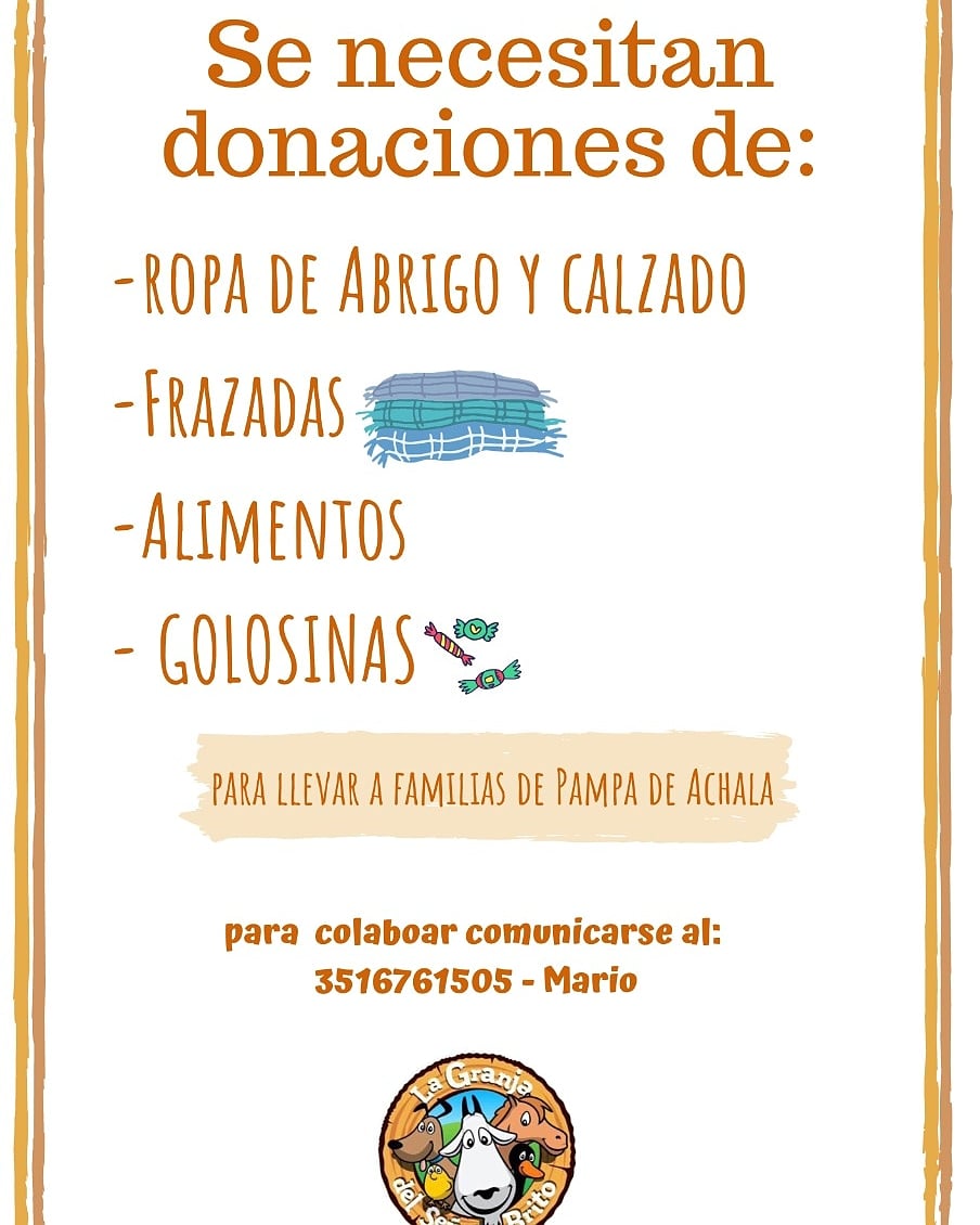 autorotulo's tweet photo. Desde la fundación La Granja Del Sr. Brito estamos recolectando donaciones de abrigo, calzados, frazadas, alimentos y golosinas para ayudar a familias de Pampa de Achala. Para colaborar comunicarse con los números que se encuentran en la foto. 
 Ayudanos a ayudar!!! ❤️🌈 https://t.co/cCLPyIDEq9