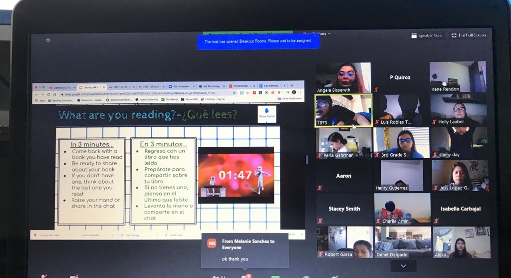 EMVT_STEM's tweet photo. Day 2 of EMVT Summer STEM &amp; Robotics Academy. 9:30-10:30AM, students attended a Tech/ Literacy session to practice Zoom Tools, Digital Citizenship &amp; Reading! Great job to our summer specialists @MrsBissereth &amp; Mrs. Lauber, both teachers from @VivaZavala. @AustinISD ##EMVTproud https://t.co/xRyjGEZpMz