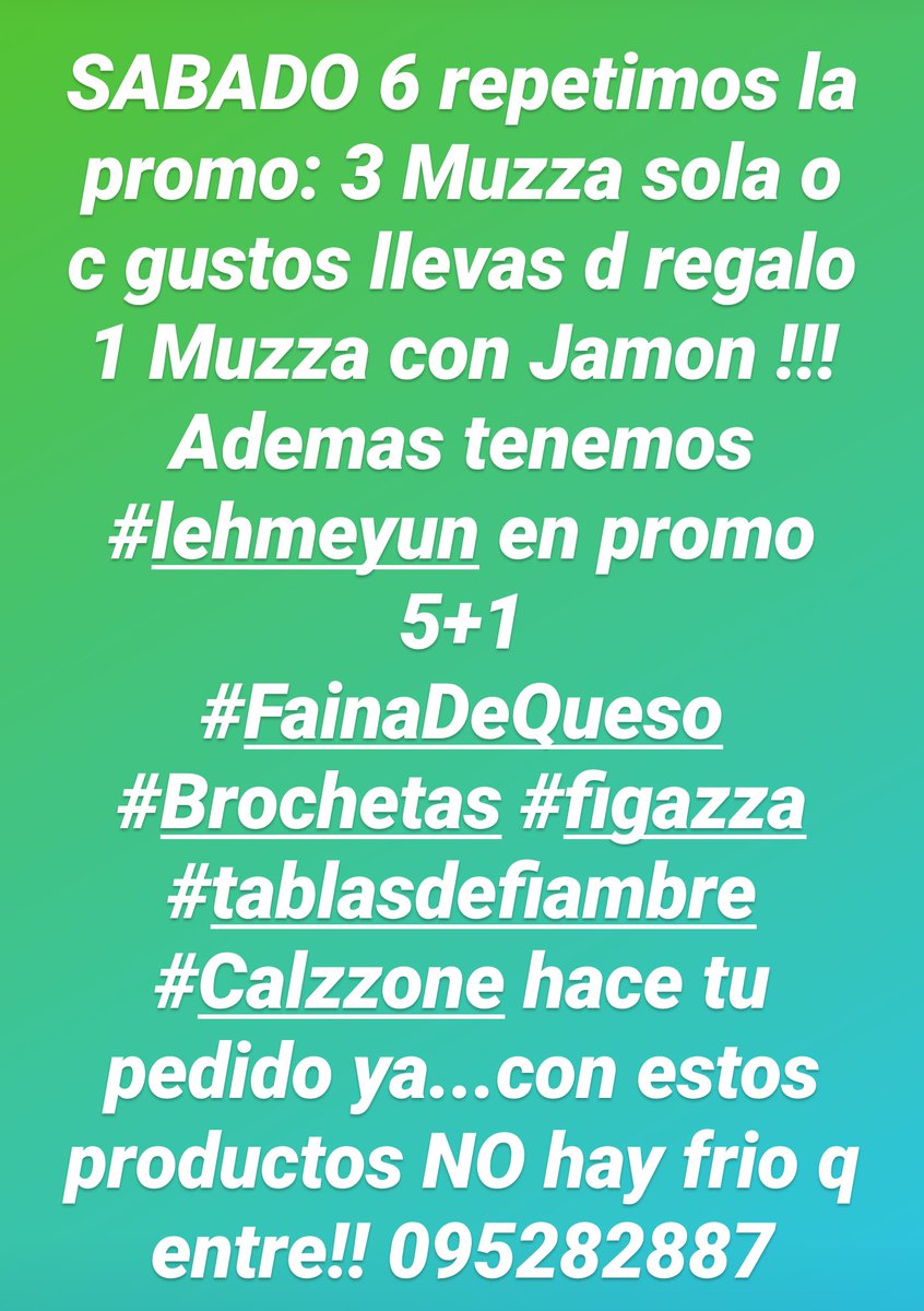 esdistintopizz1's tweet photo. Hace tu pedido ya !!!! Hay promo en #Muzzas y #Lehmeyun 095282887 https://t.co/6JajfVPFvk