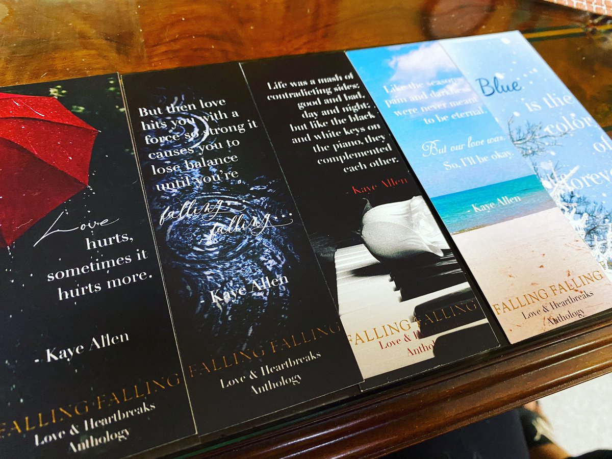 itskayeallen's tweet photo. New bookmark designs for “Falling, Falling: Love & Heartbreaks Anthology”💙I especially like the first one with the umbrella. ❤️☔️
What about you? What’s your favorite quote or story in the collection?
#KayeAllenBooks #KayeAllenQuotes #FallingFalling https://t.co/BMieMHChmy
