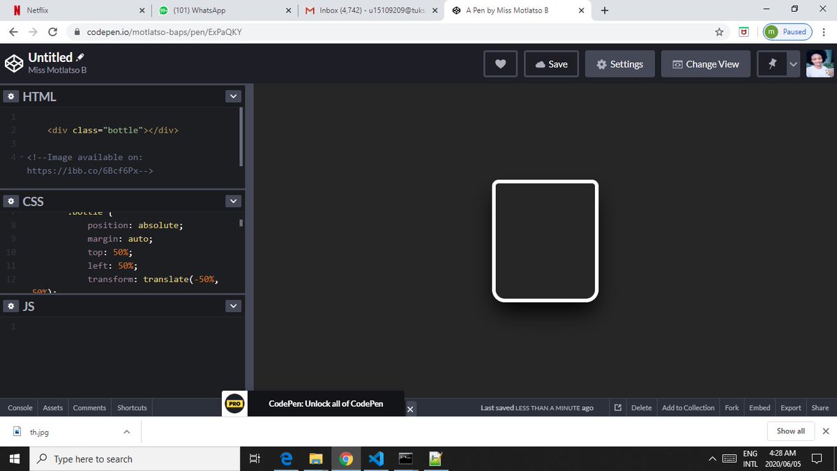 Motlatso_'s tweet image. Decided to play with css since im bored.Tryna fill this bottle with h2o.
#100DaysOfCode #purecss #css #GirlsWhoCode
