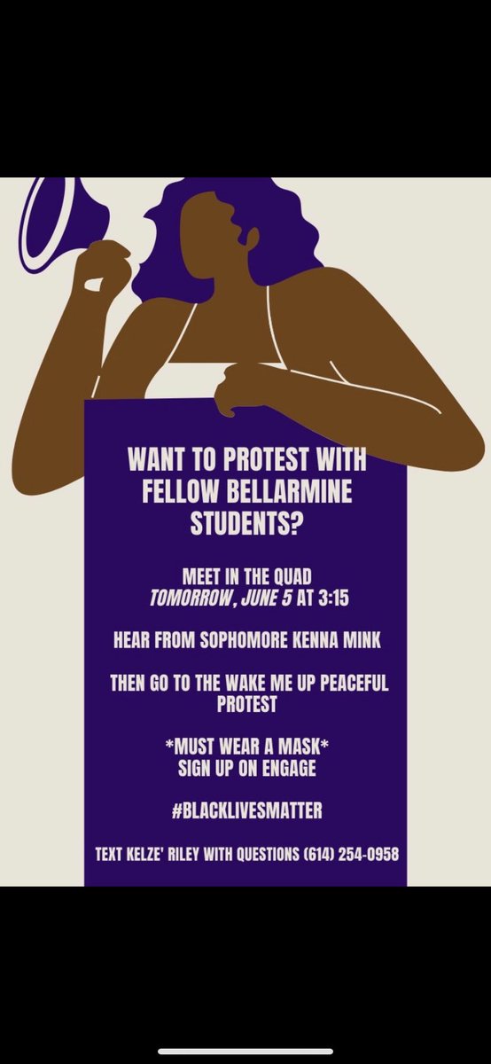 BUKnighted's tweet photo. ‼️Attention Bellarmine Students‼️ 
If you would like to protest tomorrow sign up on Engage! If you have any questions do not hesitate to contact Kelzé. Her number is below ⬇️ YOU MUST WEAR A MASK! https://t.co/7mOUH13BlL