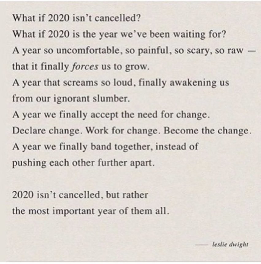 What If 2020 isn’t Cancelled. Thank you, Leslie Dwight