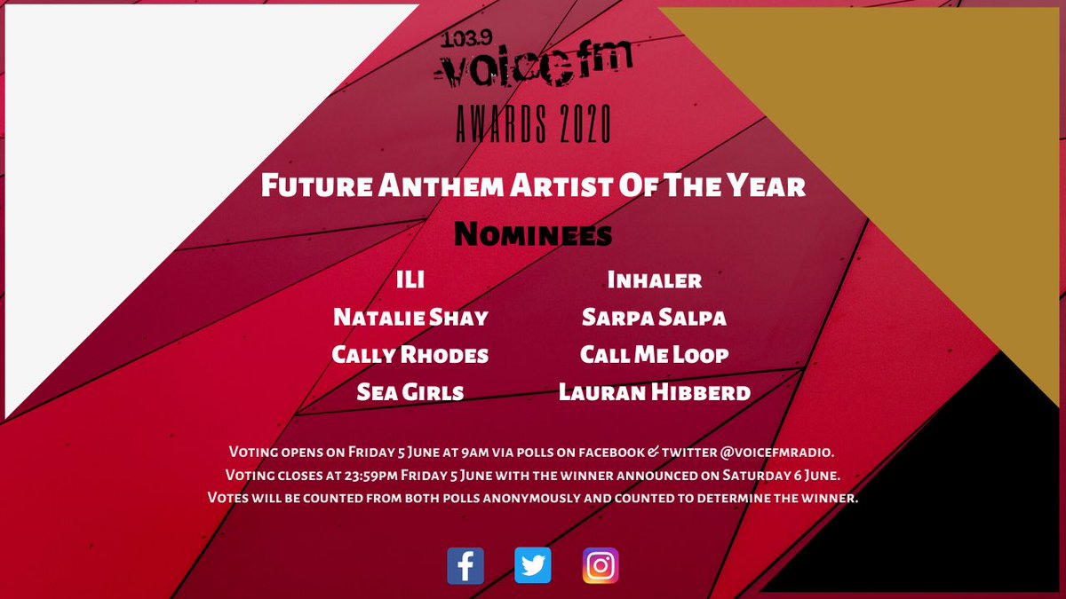 voicefmradio's tweet photo. 🏆 Voice FM Awards 2020!

The vote is now LIVE for Future Anthem Artist Of The Year.

Votes cast after 23:59pm tonight will not count, please vote on Facebook &amp; Twitter polls.

VOTE BELOW 👇

#VFMAwards2020 #Southampton #Music https://t.co/lvBs19lRoI