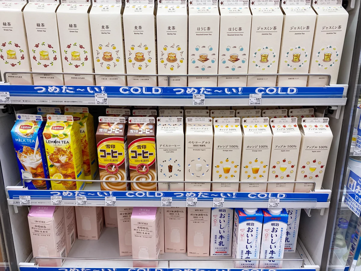 この中に牛乳が３種類。おしゃれなデザインと分かりやすさは紙一重？