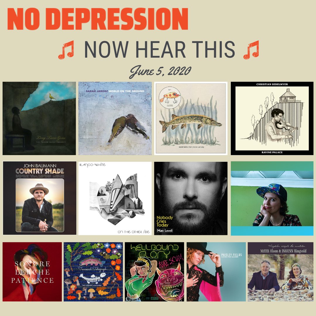 #NewMusicFriday 

<a href="/PrisonMusicPrj/">Prison Music Project</a>, <a href="/sarahjarosz/">Sarah Jarosz</a>, #NickLowe, <a href="/csedelmyer/">Christian Sedelmyer</a>, <a href="/John_Baumann_/">JOHN BAUMANN</a> , <a href="/BlancoWhiteBand/">Blanco White</a>, <a href="/ZGuigueno/">Zoe Guigueno</a>, <a href="/SondreLerche/">Sondre Lerche</a>, <a href="/cornerlaughers/">Karla Kane</a>, <a href="/HellboundGlory/">Hellbound Glory</a>, @thepaisleyjames, + more.

Latest album reviews: nodepression.com/album-reviews/