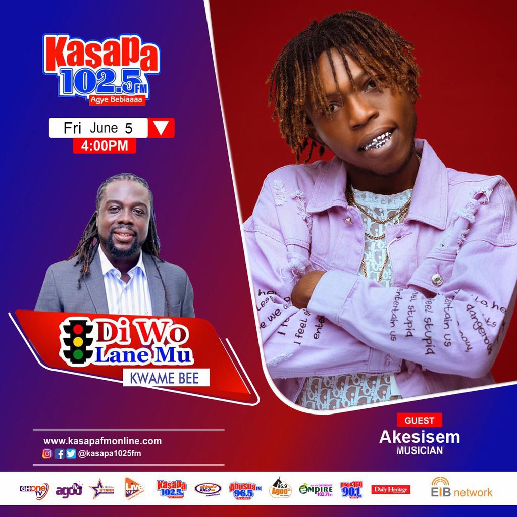 elitamakloe1's tweet photo. Today friday 5th June Stay with *Akesisem* on 👇Di wo lane mu with @kwamebee Officially release the new Anthem #YeDidi produced by Ratio Beatz  @kasapa1025fm @lifeofakesisem #HighstarLife https://t.co/xBK7CwOzsZ