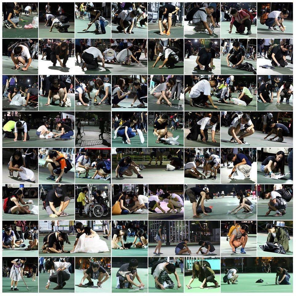 benjaminqiu's tweet photo. A perhaps uniquely beautiful thing in Hong Kong, is many folks scratching candle drops off the ground after vigil protest. There should be a global good citizenry award for this. https://t.co/kx8N0fSfRC