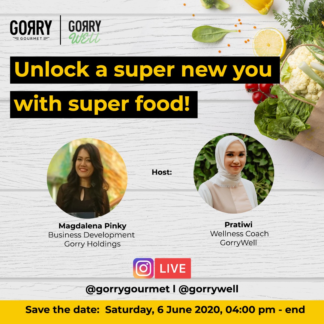 Dear #GorryMates, jangan ketinggalan IG Live <a href="/GorryGourmet/">Gorry Gourmet</a>  Sabtu ini, dimana kita akan kupas tuntas semua jenis super food yang bisa bantu optimalkan daya tahan tubuhmu 😎 Dan banyak tips yang akan dishare oleh ahli gizi tersertifikasi 👍 Save the date and see you on IG Live!