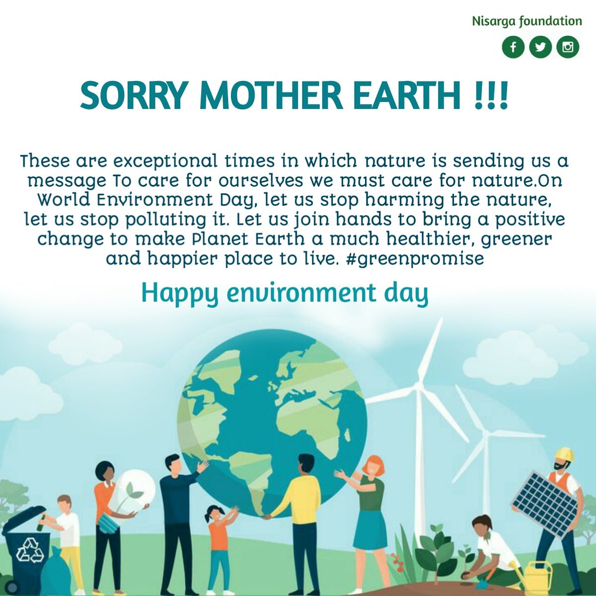NisargaFdn's tweet photo. 5 Jun world environment day 🌿

#Nisargafoundation #GreenPromise #environment #worldenvironmentday #nisag #bharatbhoomi #nature #naturelovers #indiafightscorona https://t.co/DMxKo5TDmy