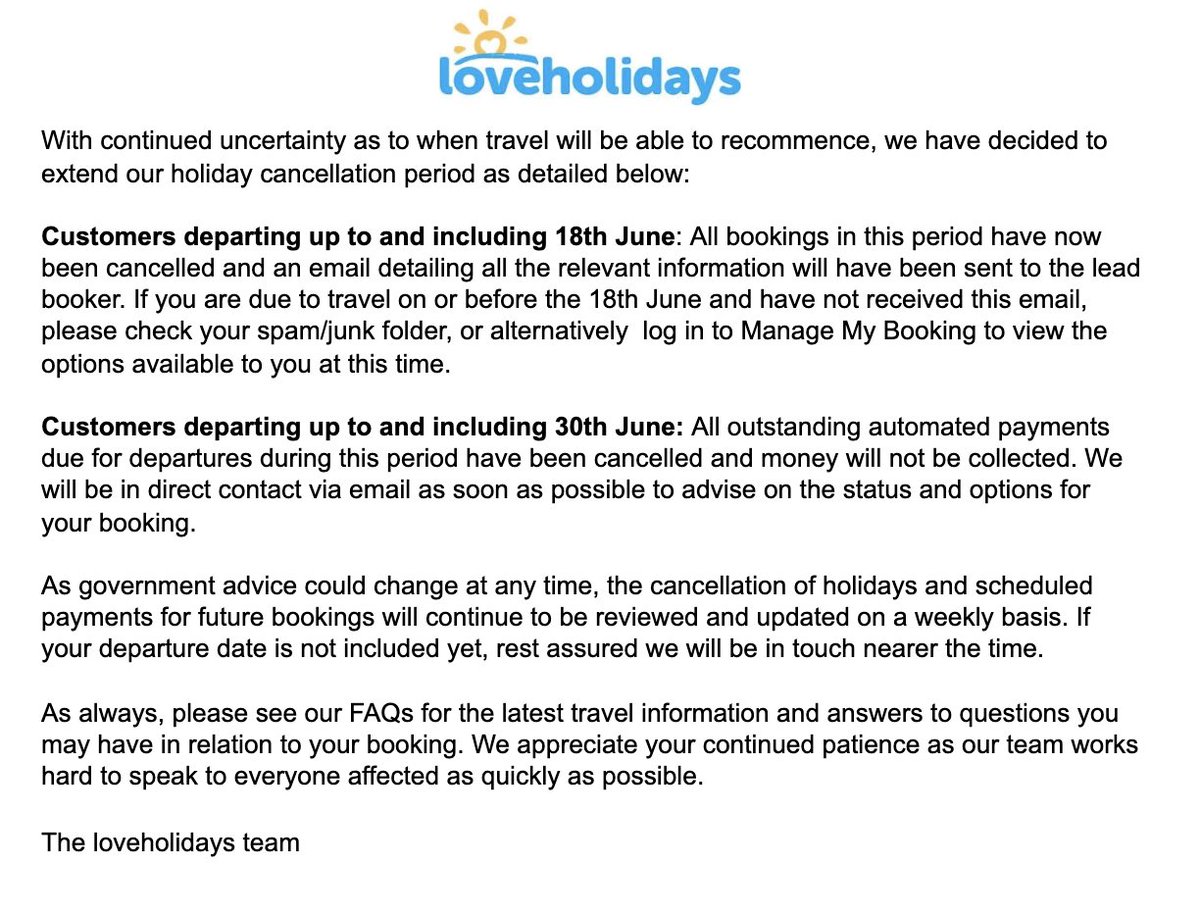 Loveholidays On Twitter Hi Everyone Please See Below For The Latest Update Regarding Holiday Cancellations For Further Information And Answers To Questions You May Have At This Time Please Visit Https T Co 4o7td05nxw Https T Co Wiwya1lhc7