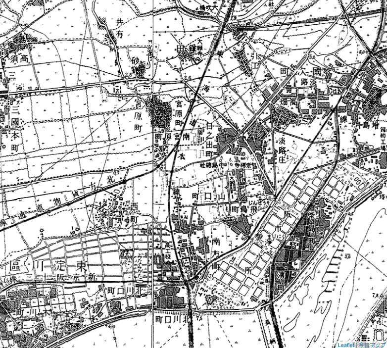 戦前の新大阪近辺の地図を見ると「なにもない」とは言えないが「何かがある」とも言い難い微妙な立地がある 