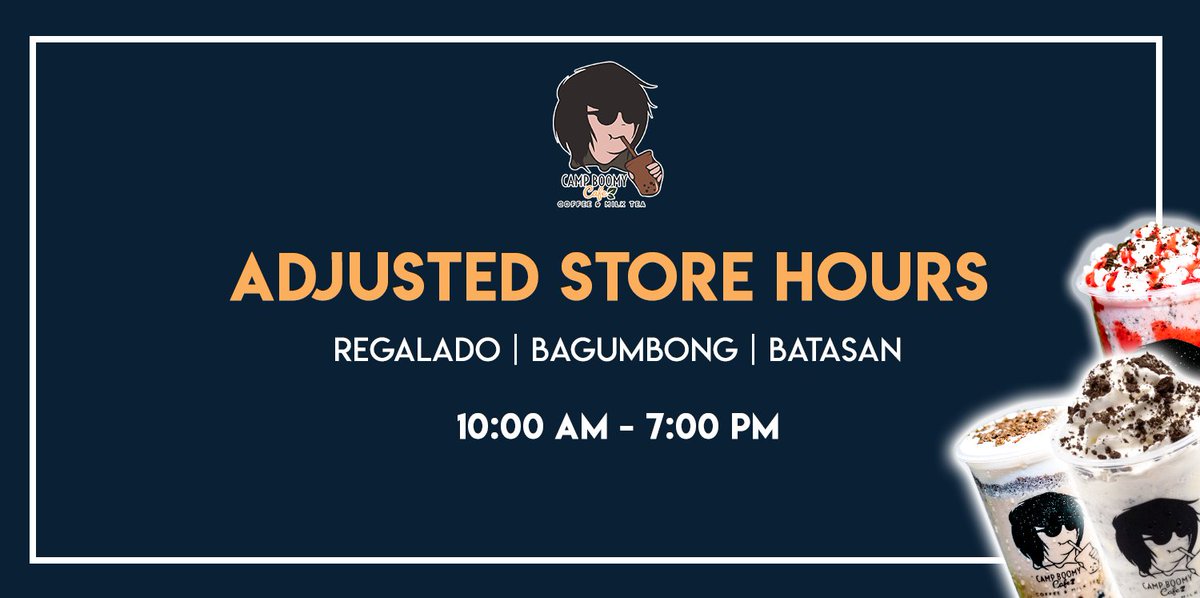 CampBoomyCafe's tweet photo. We're now open from 10 AM - 7 PM! 🖤

Locations:
📍 Lot 8, Block 43, Regalado Highway, Brgy. North Fairview, Quezon City. Near Olfu Regalado &amp; Sti Regalado)
📌 Bagumbong Rd, Corner Co op Ville, Caloocan City
📌 Filinvest 2 Rd, Batasan Hills, Quezon City https://t.co/rumevnQHYV