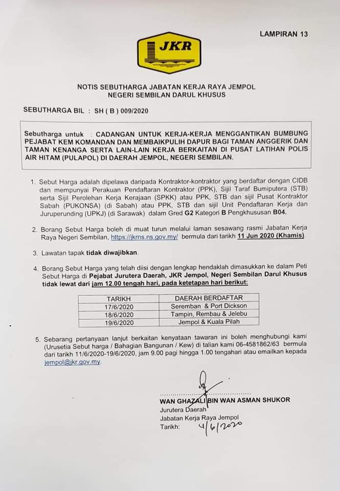 Tender Jkr Negeri Sembilan - Jkr Negeri Sembilan Selamat Datang Laman