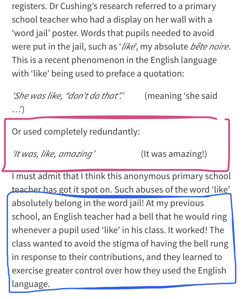It’s not redundant. Otherwise it wouldn’t be used. Maybe we should try ringing a bell every time this headmaster says the equally redundant ‘kind of’, ‘sort of, or ‘you know’ (middle-aged ‘like’). Full thread from @ian_cushing here: twitter.com/ian_cushing/st…