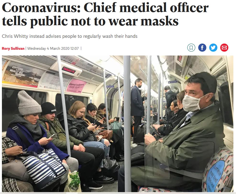_i0n's tweet image. “In terms of wearing a mask, our advice is clear: that wearing a mask if you don’t have an infection reduces the risk almost not at all. So we do not advise that.”