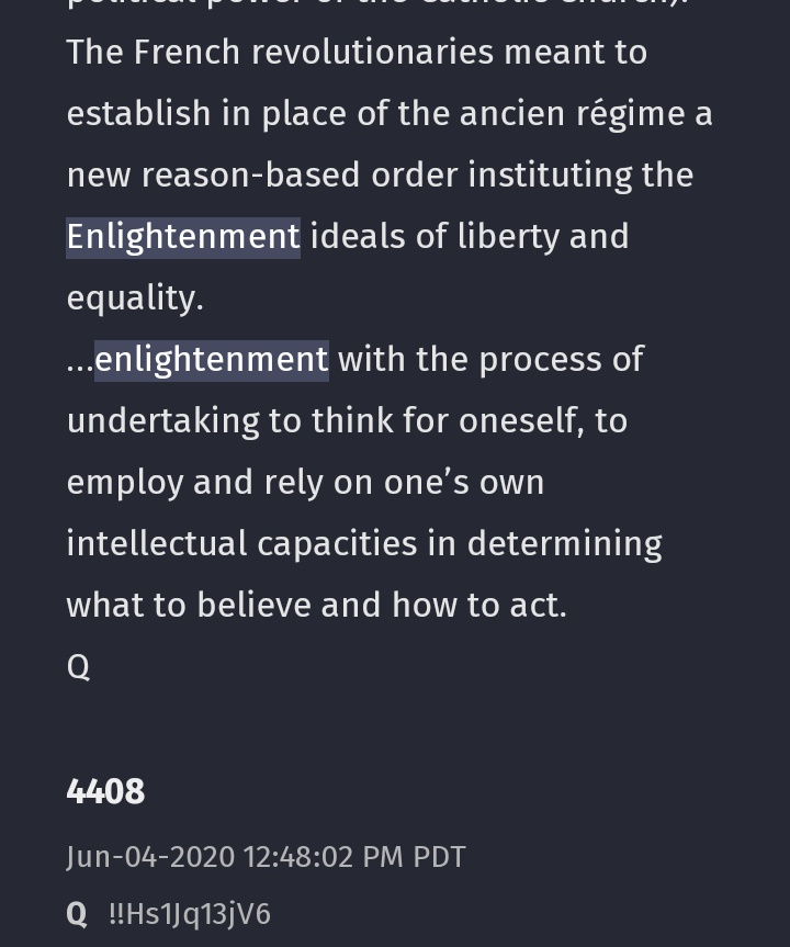 26. "Qanon and Age of Enlightenment""....ideas through meetings at scientific academies, Masonic lodges, literary salons, coffeehouses and in printed books, journals, and pamphlets. The ideas of the Enlightenment undermined the authority of the monarchy and the Church...."